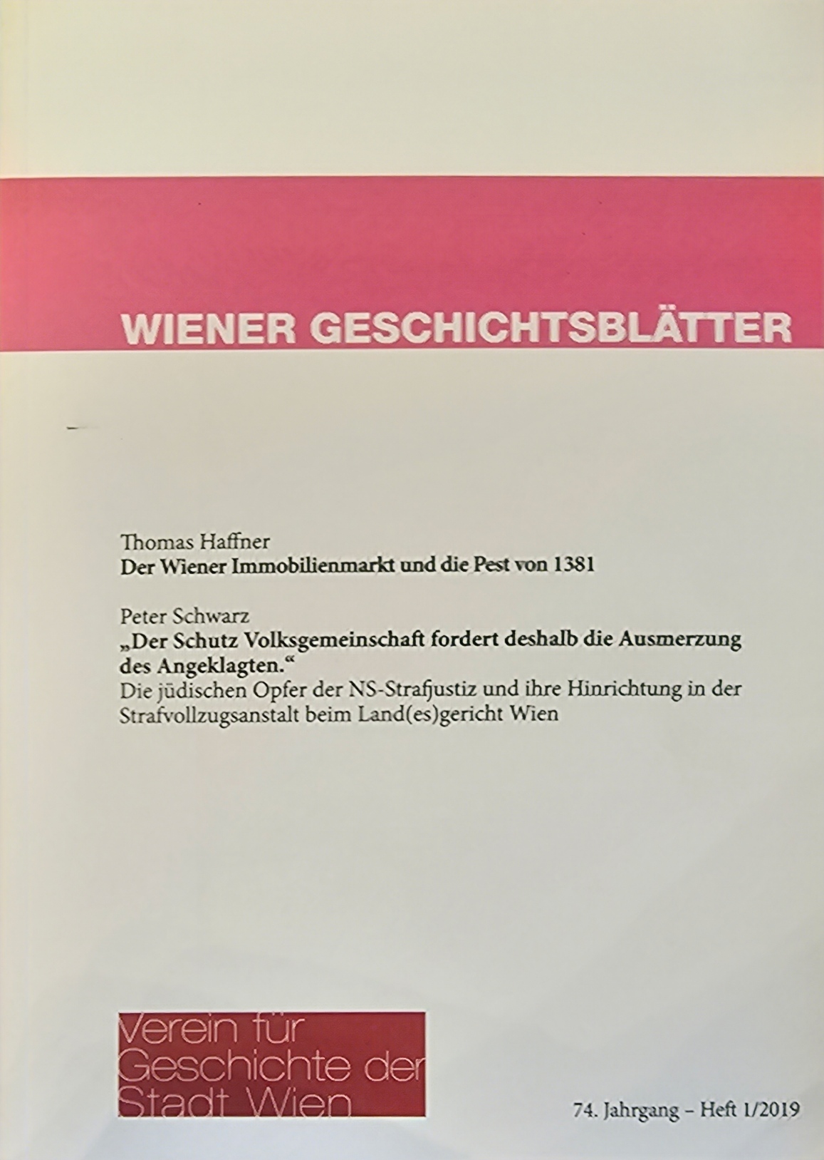 Wiener Geschichtsblätter 74. Jahrgang 2019 Heft 1.jpg