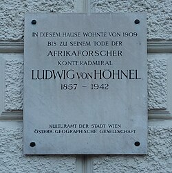 Gedenktafel Ludwig von Höhnel 1030 Wien Reisnerstraße 61.jpg