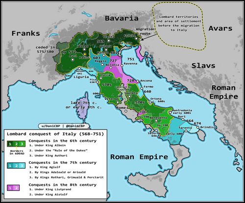 568 ff.: Zug der Langobarden nach Italien – Ende der Wanderzeit.