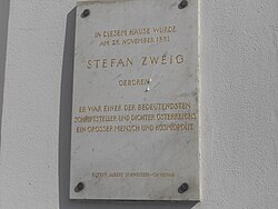 Plaque commémorant la naissance de Stefan Zweig le 28 Novembre 1881 - 14 Schottenring à Wien..JPG