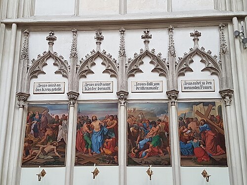 Jesus wird ans Kreuz geheftet, Jesus wird seiner Kleider beraubt, Jesus fällt zum dritten Male, Jesus redet zu den weinenden Frauen